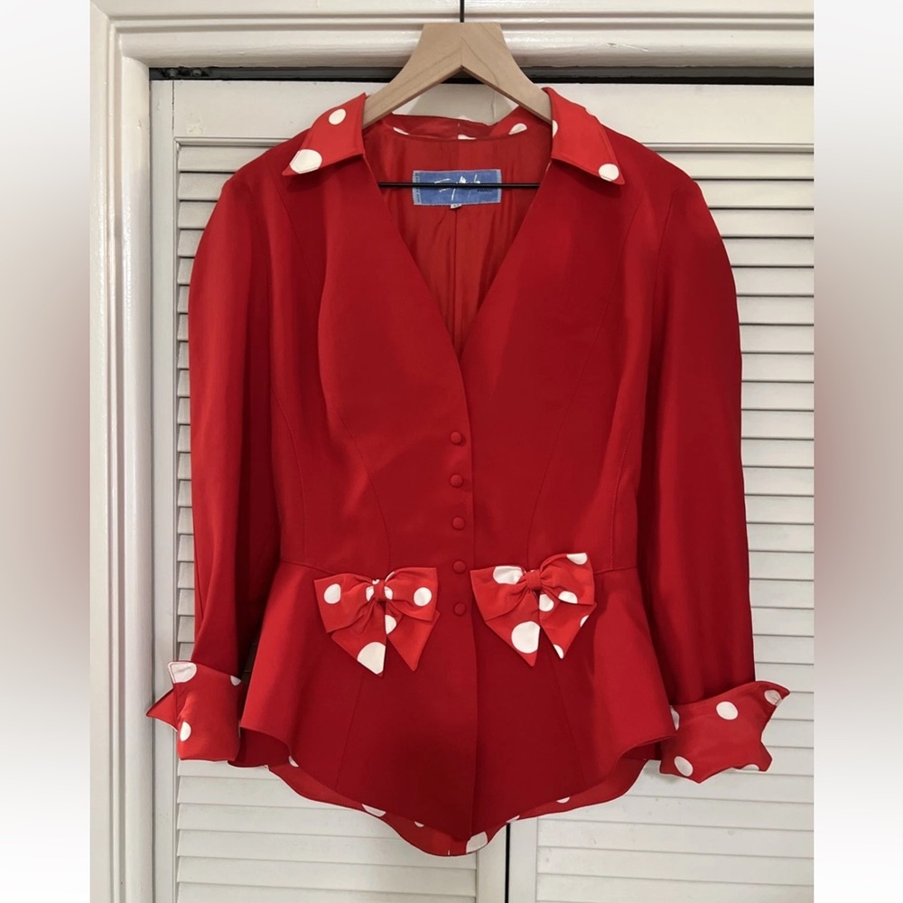 Vintage Thierry Mugler Blazer Jacket Red White Dot Size 44